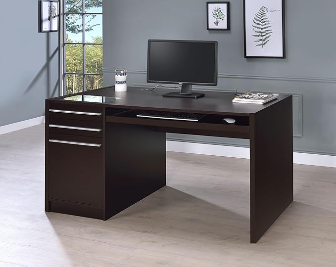Coaster Home Furnishings - Halston - Engineered Wood - 60-Inch Office Computer Desk with 3 Drawers &amp Keyboard Drawer Smooth Top and Lift-top Standage - Home Office - Cappuccino - 800982