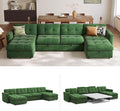 152 Oversized Sectional Sleeper Sofa with Pull Out Bed and Storage Chaise Convertible Sofa Bed with Memory Foam Topper Comfy U Shaped Modular Couches for Living Room Apartment Dorm Room Green