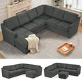 115 Corduroy Sectional Sofa with Storage Ottoman Modern 7 Seats Corner Couch with Deep Seat Comfy Modular U Shaped Couch with Comfortable Cushions for Living Room Grey