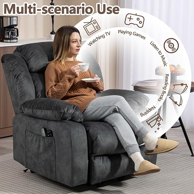 Power Lift Recliner Chair for Elderly Electric Recliner Chair with Massage and Heat Lift Recliner with Side Pocket &amp USB Charge Port for Living Room (Blue)