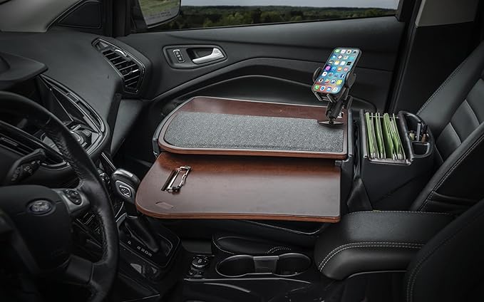 AutoExec GripMaster Car Desk for Your Vehicle Workstation and Mobile Office Mahogany with Phone Mount