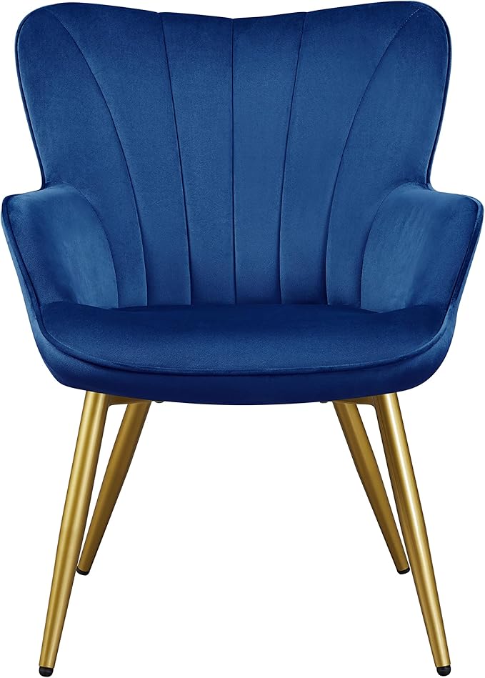 Topeakmart Velvet Accent Chair Modern and Mid Century Barrel Chair Makeup Chair with Soft Padded and High Back for Living Room Bedroom Dressing Room Home Office Blue