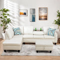 Sectional Couches for Living Room with Ottoman Modern Leather 4 Seat L Shaped Couch with Cup Holder Living Room Furniture Sets for Office Bedroom White
