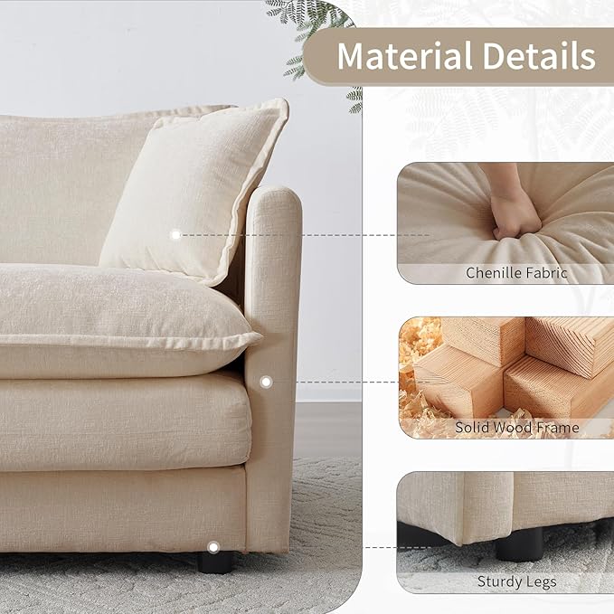 Oversized Accent Chair 41.4 Inch Big Comfy Deep Seat Arm Chair Chenille Single Sofa Chair with Pillow Upholstered Cloud Chair for Living Room Bedroom Family Room Apartment Camel