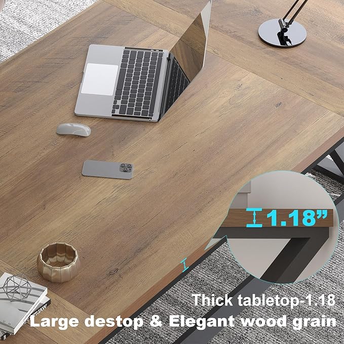 LVB Rustic Large Computer Desk Extra Long Industrial Home Office Desk Wood Pc Writing Work Study Computer Table Desk Farmhouse Workstation Gaming Executive Desk for 2 Person Rustic Oak 78.7 Inch