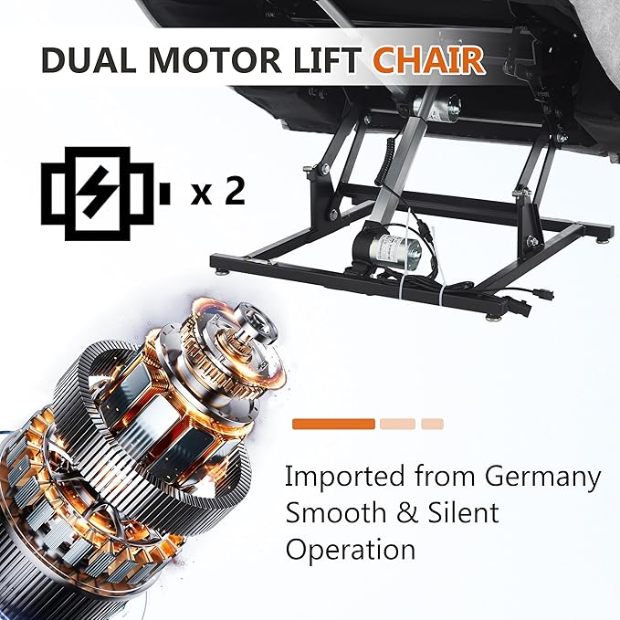Oversized Power Lift Recliner Chair for Elderly Dual Motor Lift Chair with Vibration Massage &amp Lumbar Heating Standing Assistance Recliner with Cup Holders for Living Room - Chenille Fabric Gra