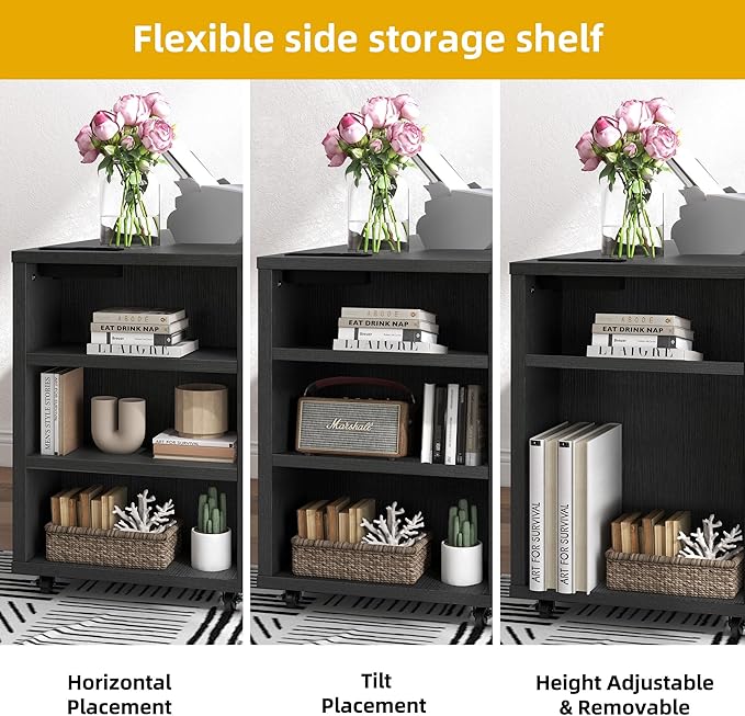 DWVO File Cabinet with Charging Station 3 Drawer Mobile Filing Cabinet with Lock Printer Stand with Open Storage Shelf for Home Office Black