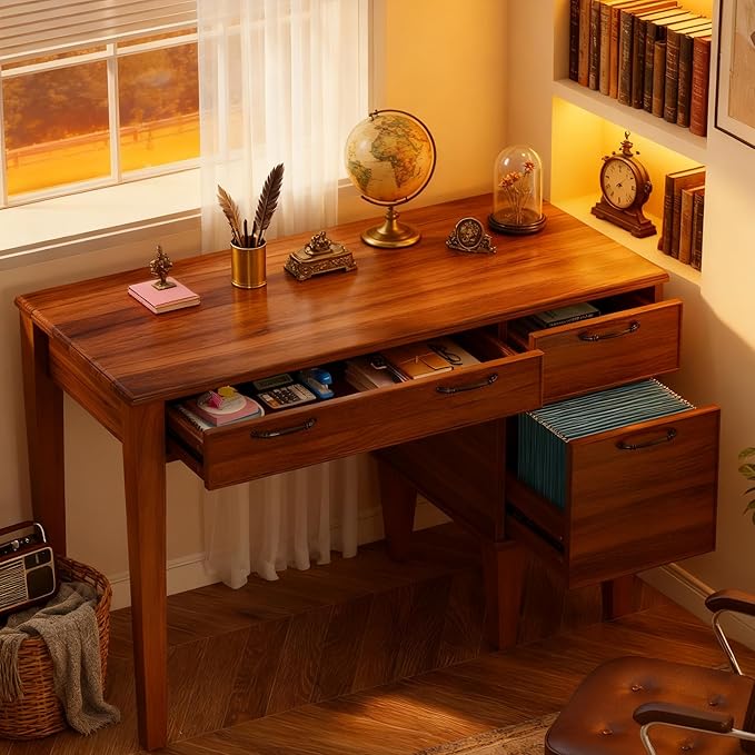 Tribesigns Farmhouse Computer Desk with 3 Drawers 47 Office Desk with File Storage Writing Table for Home Bedroom Study Room Brown