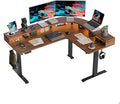 FEZIBO 63x49 L Shaped Standing Desk with Arc LED &amp Power Outlet Electric Height Adjustable L Shaped Desk with Monitor Stand for Gaming Office Black Walnut（2 Packages）