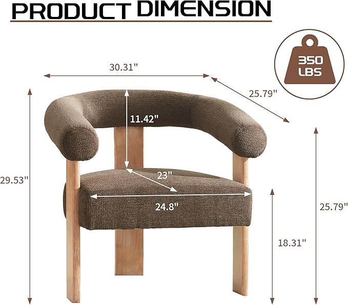 VKNOW Accent Chair Living Room Chairs Set of 2 Modern Upholstered Arm Chair with Solid Wood Legs Comfy Barrel Accent Chairs for Living Room Bedroom Brown