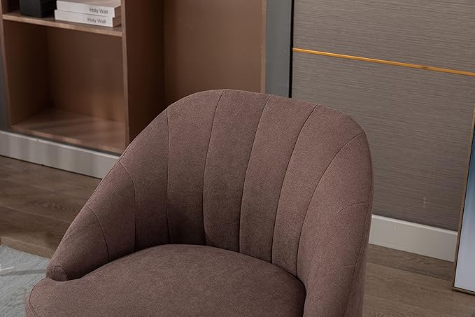 Cotton Linen Fabric Accent Chair with Black Metal Legs for Living RoomCoffee Brown