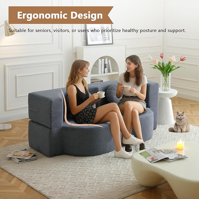 2-in-1 Folding Sofa Bed with Pillow No Assembly Futon Twin Size Sofa Bed Breathable Linen-Cotton Convertible Couch Bed for Living Room and Guest Room 75.5 InchGrey