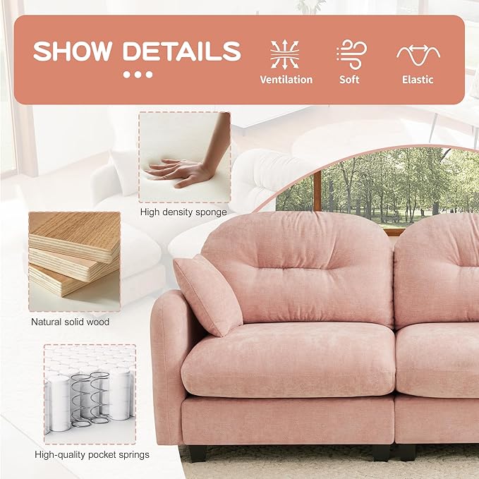 140'' Chenille Couch L-Shaped Sectional Sofa Ultra-Soft Comfort Memory Foam Cloud Couch with Pillows Sectional Couches for Living Room
