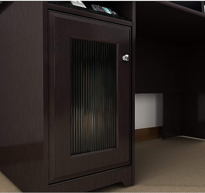 Bush Home Cabot L Shaped Desk with Hutch Corner Desk with Storage for Home Office in Espresso Oak 60W L Shaped Computer Desk