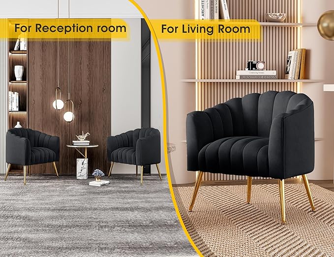Oversized Pumpkin Couch Accent Chair Modern Comfy Velvet Upholstered Barrel Chairs Luxury Single Sofa Armchair for Living Room Waiting Room Office and Vanity (Black)