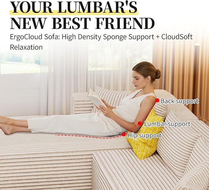 126 Cloud Modular Sectional Sofa L Shaped Couch Deep Seat Chaise Sectional Sofa for Living Room Modern Minimalist Upholstered Boneless Couch No Assembly Required Khaki Left-Facing Chaise