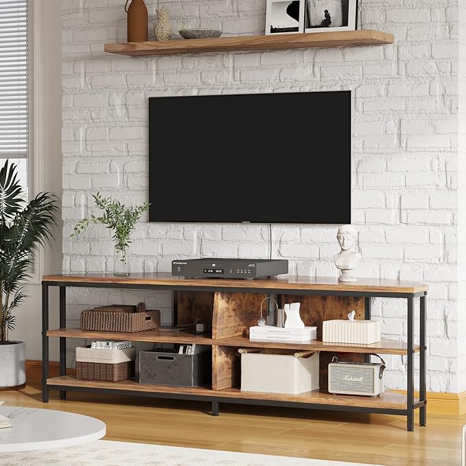 MUTUN Corner TV Stand with Power Outlet Corner Entertainment Center for 32 43 50 55 60 Inch TV Industrial Media Console Table for Living Room Bedroom 55 Inch Rustic Brown