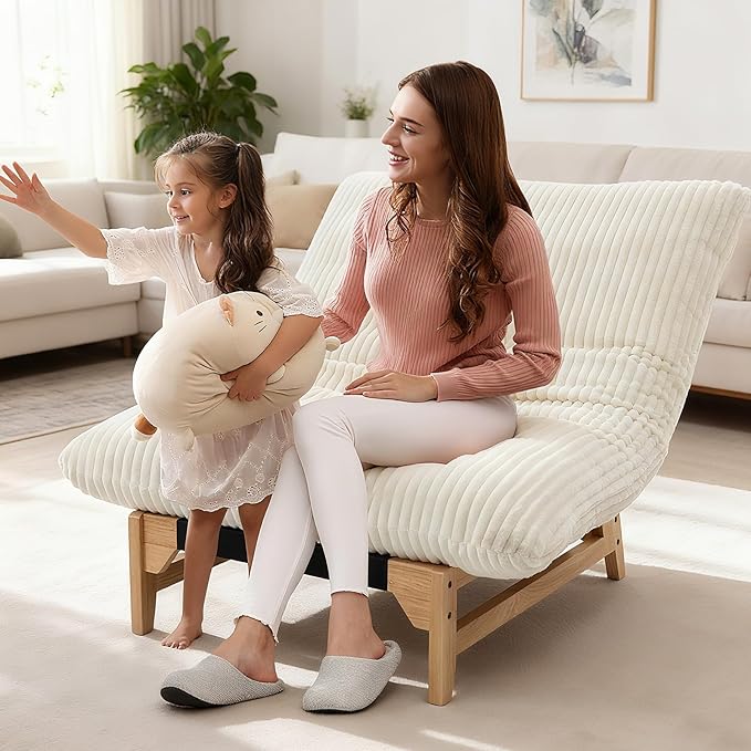 Living Room Chairs Comfy Accent Reading Chair Giant Bean Bag Cloud Chair with Frame for Adults Oversized Beanbag Lounge Sofa for Bedroom (White)