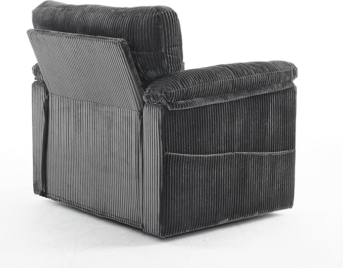 KEIKI 33 Oversized Swivel Corduroy Lounge Chair – Plush Cushioned Armchair with 360° Rotation for Living Room Bedroom Office – Comfortable Single Sofa Chair for Small Spaces Grey