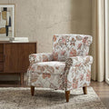 Wingback Accent Chair with Wood Legs Modern Comfy Upholstered Armchair with Removable Cushion and Nailhead Trim Floral Pattern Single Sofa Reading Chair for Living Room Bedroom