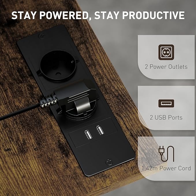 HOMCOM Height Adjustable Standing Desk with Power Outlets Stand Up Desk with Tiltable Tabletop Lockable Wheels Bottom Shelf Rolling Workstation for Home Office Brown