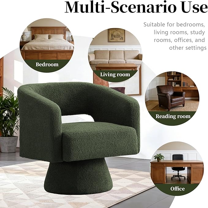 Accent Barrel Chair Set of 2 Modern Teddy Bear Velvet Club Chair 360° Swivel Degree Dressing Chair Suitable for Living Room Reading Room Bedrooms Office Green