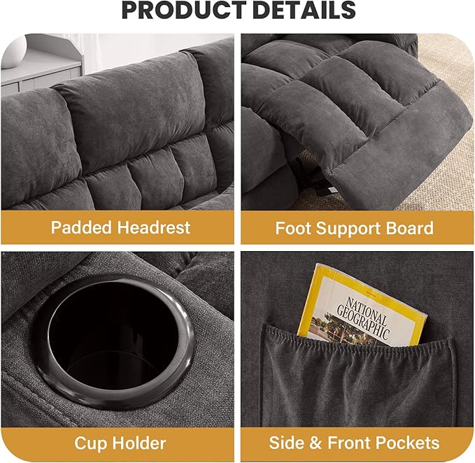 BOSMILLER Reclining Loveseat with Cup Holders for Living Room 2 Seat Manual Loveseat Recliner with Side Pocket | Loveseat recliner