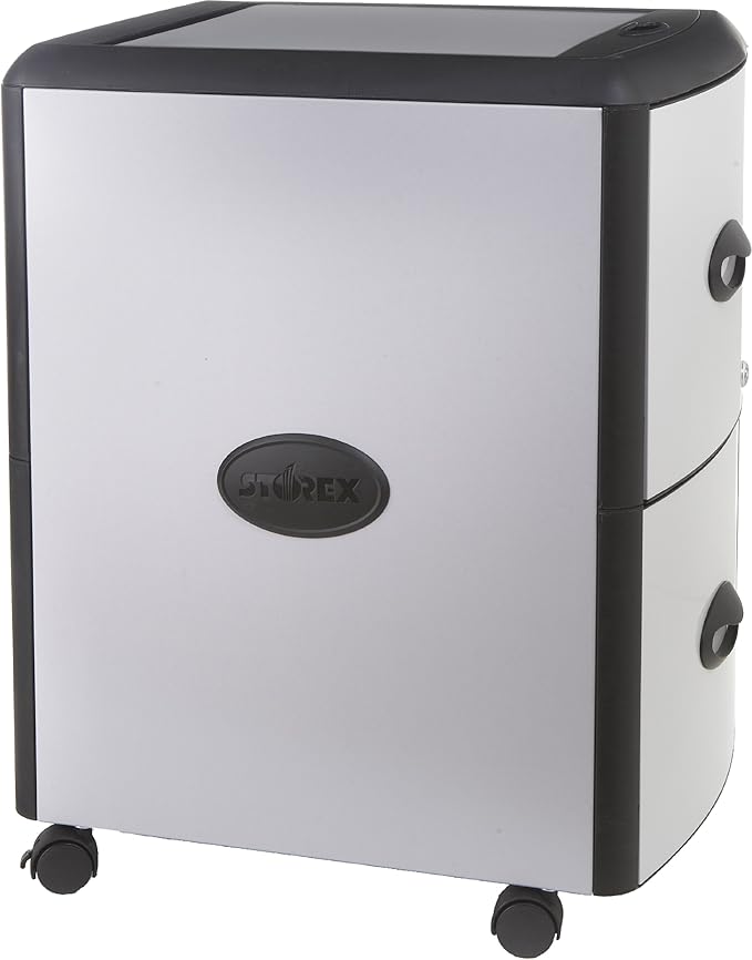 Storex Plastic 2-Drawer Mobile File Cabinet with Metal Accents Roll Top Gray/BlackGrey 19 x 15 x 25 inches