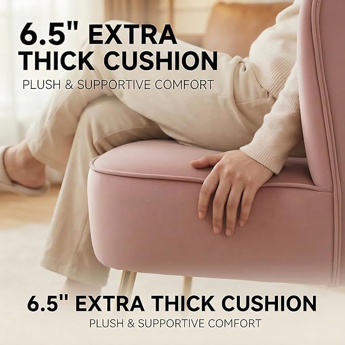 DUOMAY Modern Accent Chair Set of 2 Velvet Slipper Chair with Gold Legs Wingback Side Chair for Living Room Bedroom Entryway Small Corner Chair for Space Saving Blush Pink