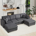 Bonzy Home 120” Oversized Modular Sectional Sofa U Shaped Corduroy Convertible Couch with Movable Ottoman 4 Pillows and 25” Deep Seat Comfy Couches for Living Room Dark Grey