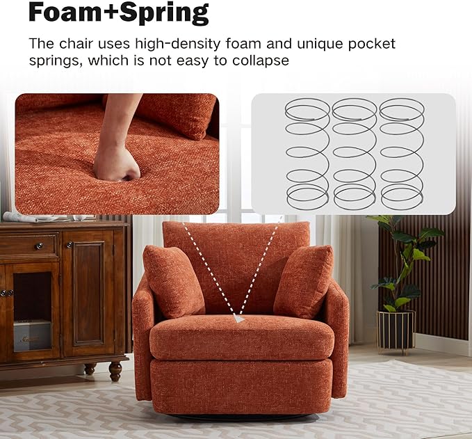 Chifee &amp Vingol 40.6 Oversized Swivel Accent ChairChenilleOrange