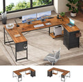 L Shaped Desk 67 Reversible Computer Desk with 4 Fabric Drawers and Power Outlet Corner U Shaped Desk with Shelf and Pegboard for Home Office Rustic Brown