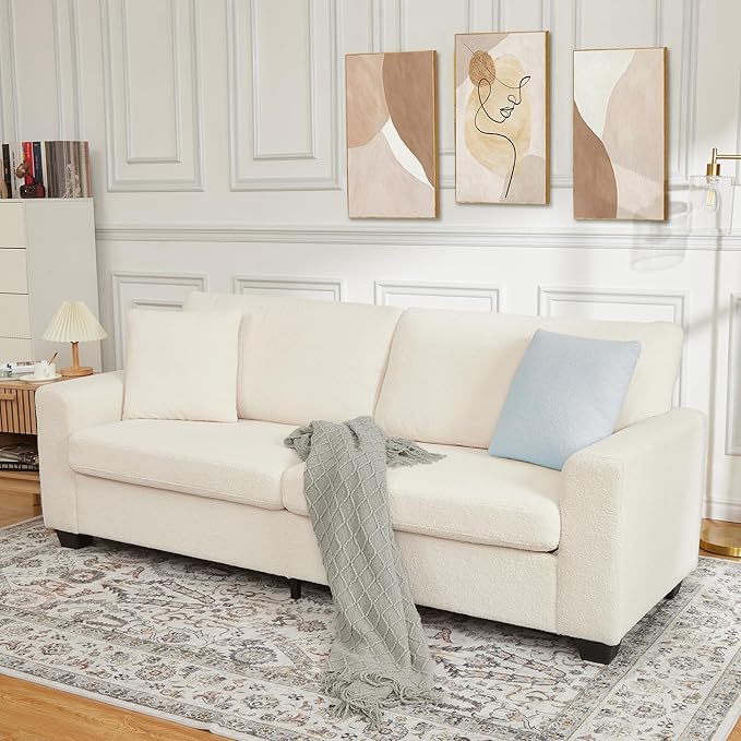 GAOMON 83 Couch for Living Room Comfy Sofa with Deep Seat Modern Sofa with Wide Armrest Removable Cover Teddy Fleece 3 Seater Couch for Bedroom Small Space Apartment Home Office