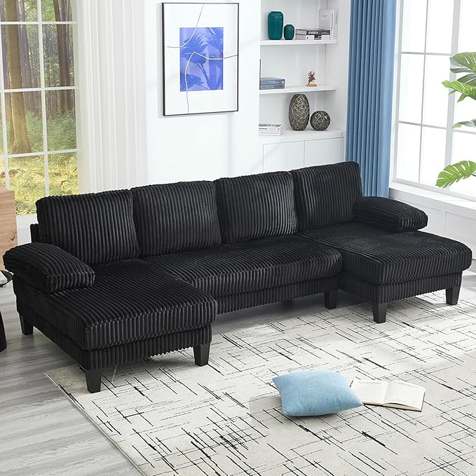 114 Sectional Couches for Living Room Corduroy Deep Seat Cloud Couch Double Chaise U Shaped Sofa