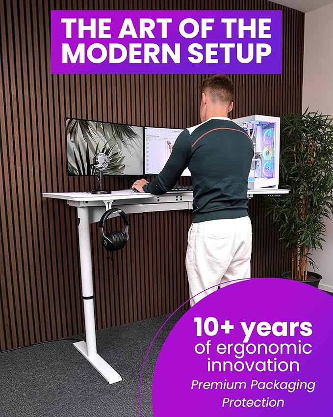 Arozzi Arena Moto Gamer Desk - 63x32” Electric Standing PC Gaming Desk with Storage for Cables - Dual Motor Steel Frame &amp Full-Surface Washable Mousepad - Pure Black