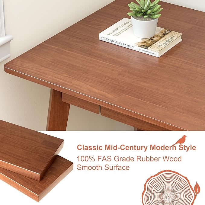 Long Solid Wood Desk with Drawers - 70.9” Mid Century Modern Executive Desk for Two People Home Office Computer Desks Vintage Writing Study Table for Any Room - 2 Person Desks -Walnut