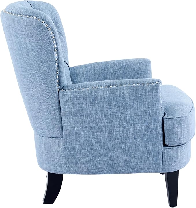Ball &amp Cast Accent ChairMid-Century Lounge Living Room Chairs with Button TuftingUpholstered Reading Accent Chair W/Solid Wood Legs and Curved Backrestfor BedroomApartmentLight Blue
