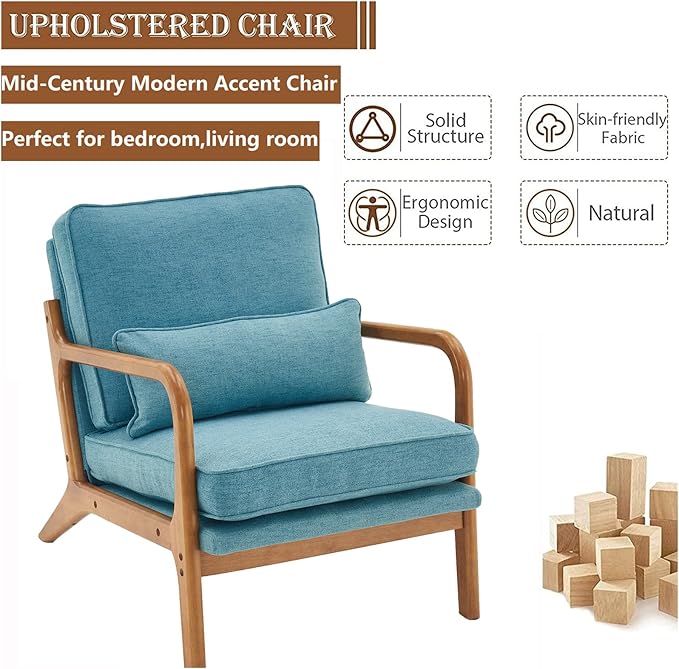 Accent Chair for Living Room Mid-Century Modern Upholstered Armchair with PillowReading Arm ChairComfy Accent Chair for Bedroom