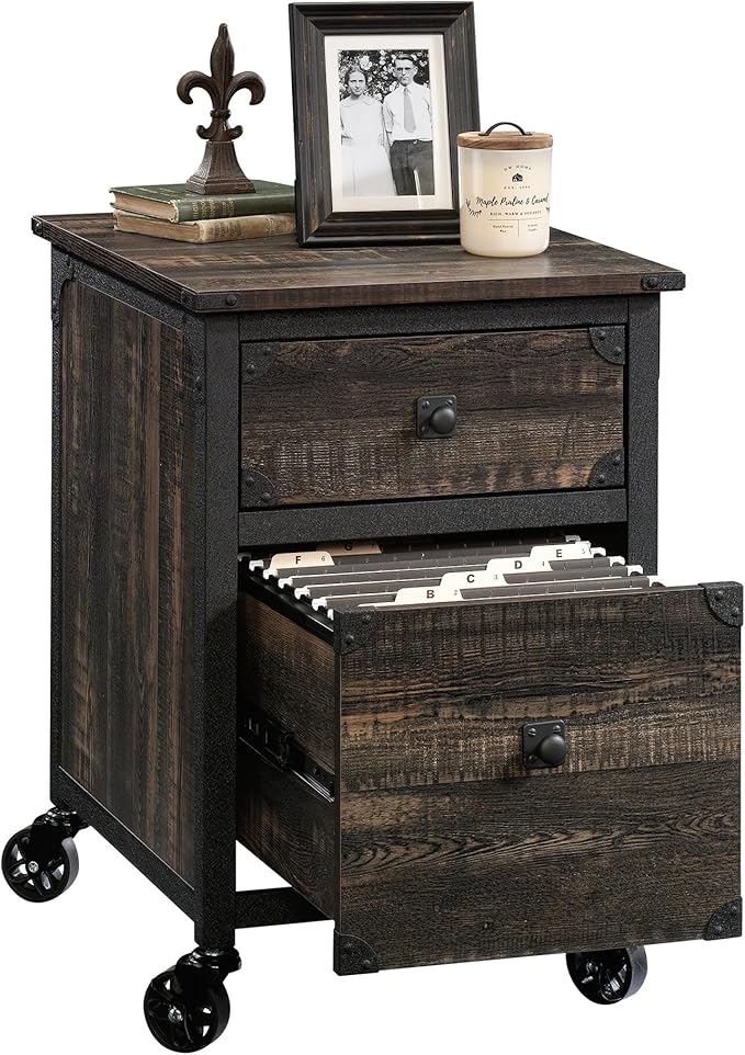 Mobile 2 Drawer Small File Cabinet with Lock Modern Under Desk Locking Storage Cabinet Organizer for HomeOffice Engineered Wood Filing CabinetsDarkOak