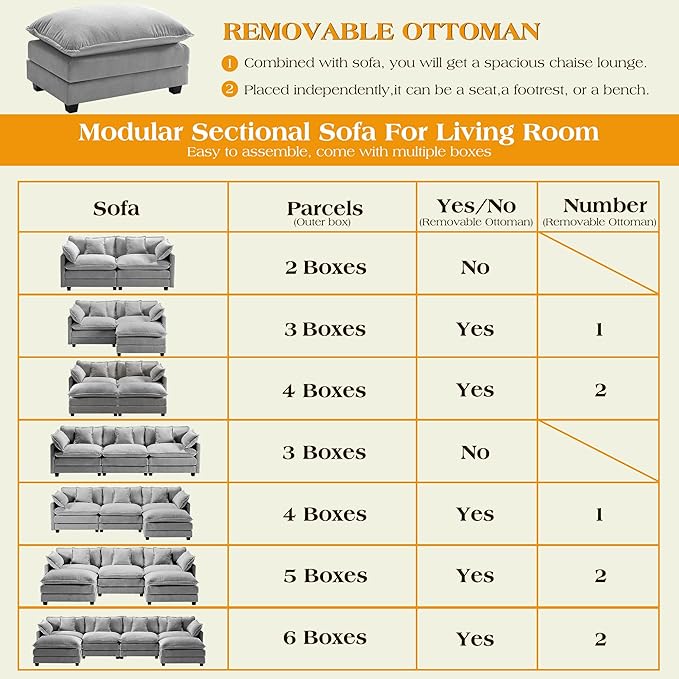 149.2 Modular Sectional SofaL Shaped Couch for Living RoomModern Deep Seat Sofa 4 Seater Chenille Fabric Comfy Cloud Couches with Throw Pillows &amp Movable Ottoman
