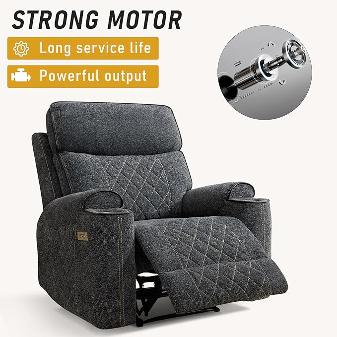 Electric Recliner Chair Set of 2 Soft Fabric Power Recliners with Metal Cup Holders Single Overstuffed Heavy Duty Reclining Sofa Chairs for Living Room Bedroom Dark Grey