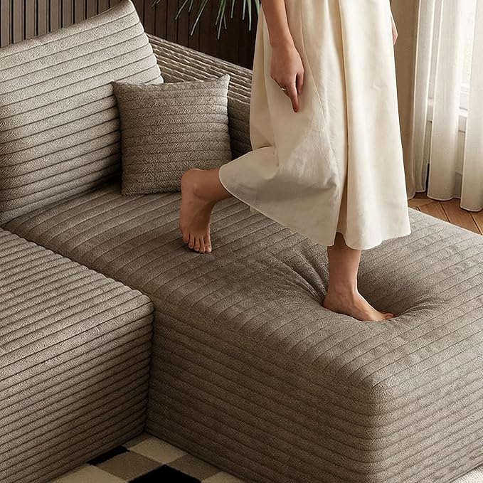 96''Sectional Couches for Living RoomModern Modular Sectional SofaUpholstered Boneless Couch Comfy Cloud Couch with L Shaped Chaise (Camel Upgrade-96''W Right Facing Chaise)