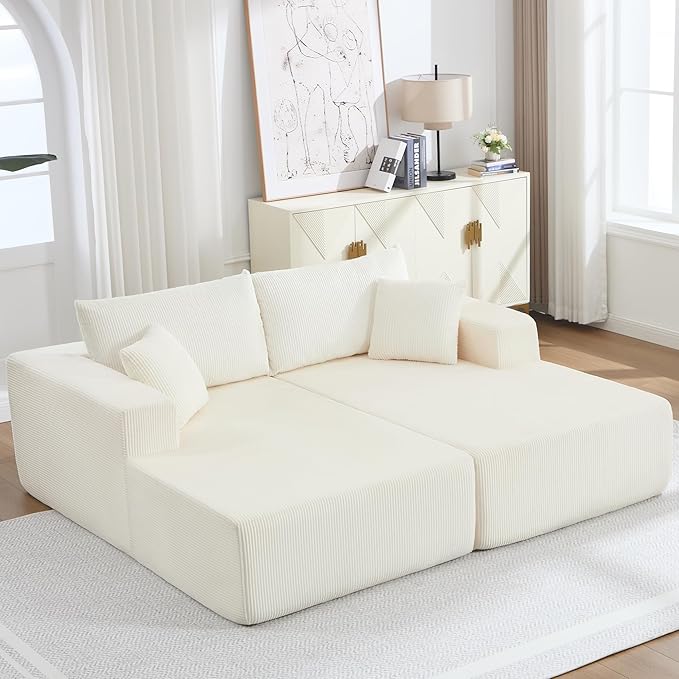 Modular Sectional Sofa81.4 Boneless Sofa for Living RoomLoveseat Sofa Deep Seat Cloud CouchesCorduroy Upholstered Corner Sofa CouchNo Assembly RequiredBeige