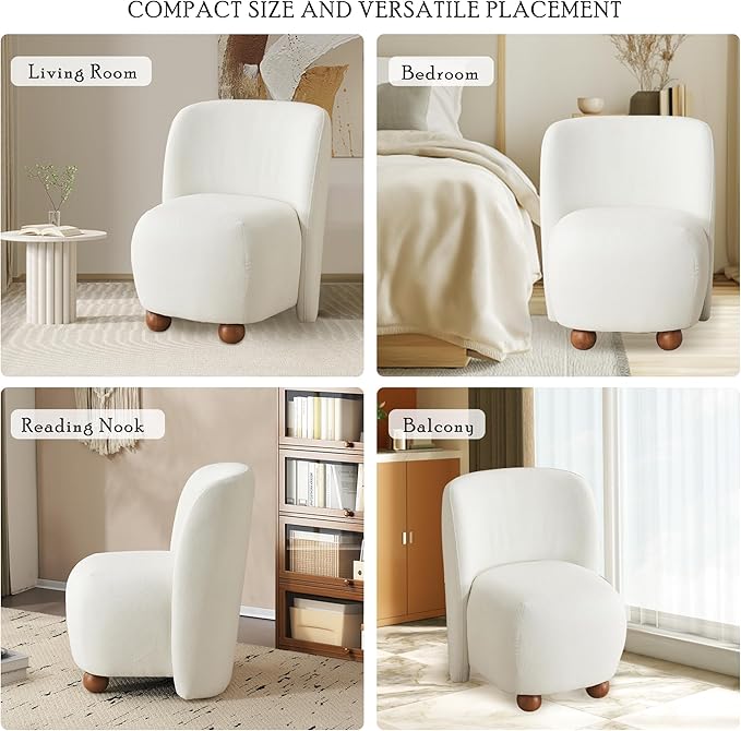Comfy Reading Chair for Kids Teens &amp Adults Armless Barrel Chair Upholstered Single Sofa Chair &amp Occasional Chair for Living Room Small Chair &amp Corner Chairs for Bedroom (White)