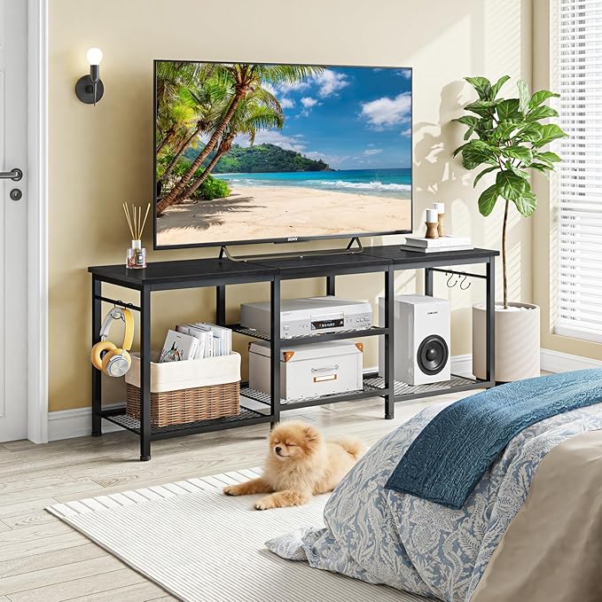 YGEOMER 55 Inch TV Stand for Bedroom Entertainment Center for Living Room Black