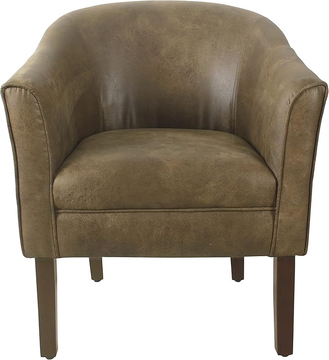 HomePop Modern Barrel Accent Chair Dark Brown Faux Leather