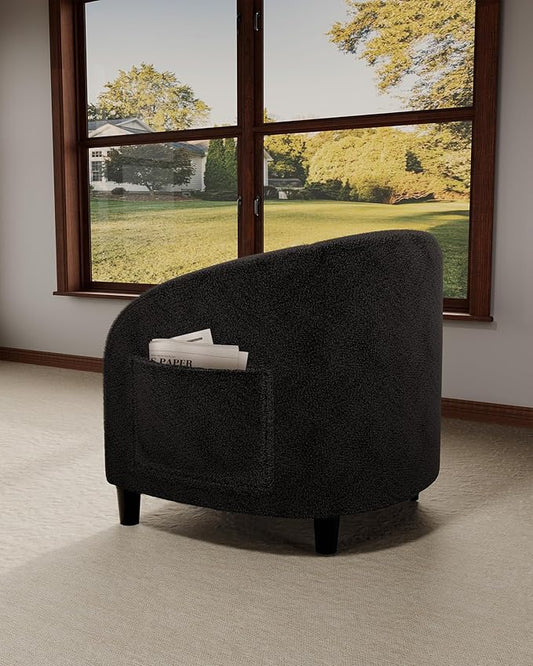 DEXSO Boucle Accent Chair Barrel Chair with Round Back &amp Cozy Boucle Fabric - Modern Armchair for Living Room Bedroom Office Waiting &amp Reception Areas-Black