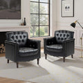 Faux Leather Accent Chair PU Leather Modern Comfy Upholstered Armchair with Wood Legs &amp Nailhead Trim for Living Room Bedroom (BlackSet of 2)