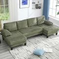 114.2” W Corduroy Sectional Sofa for Living Room U-Shaped Couch with Double Chaises and Comfortable Backrest Modern 4-Seater Deep Cloud Sofa for Small Spaces(Green)