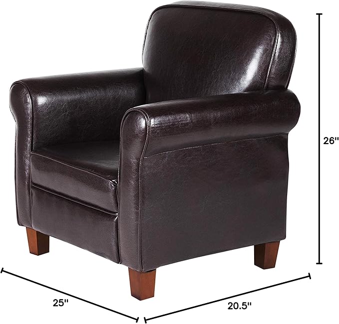 Kids Accent Chair with Rolled Arms - Brown Faux Leather